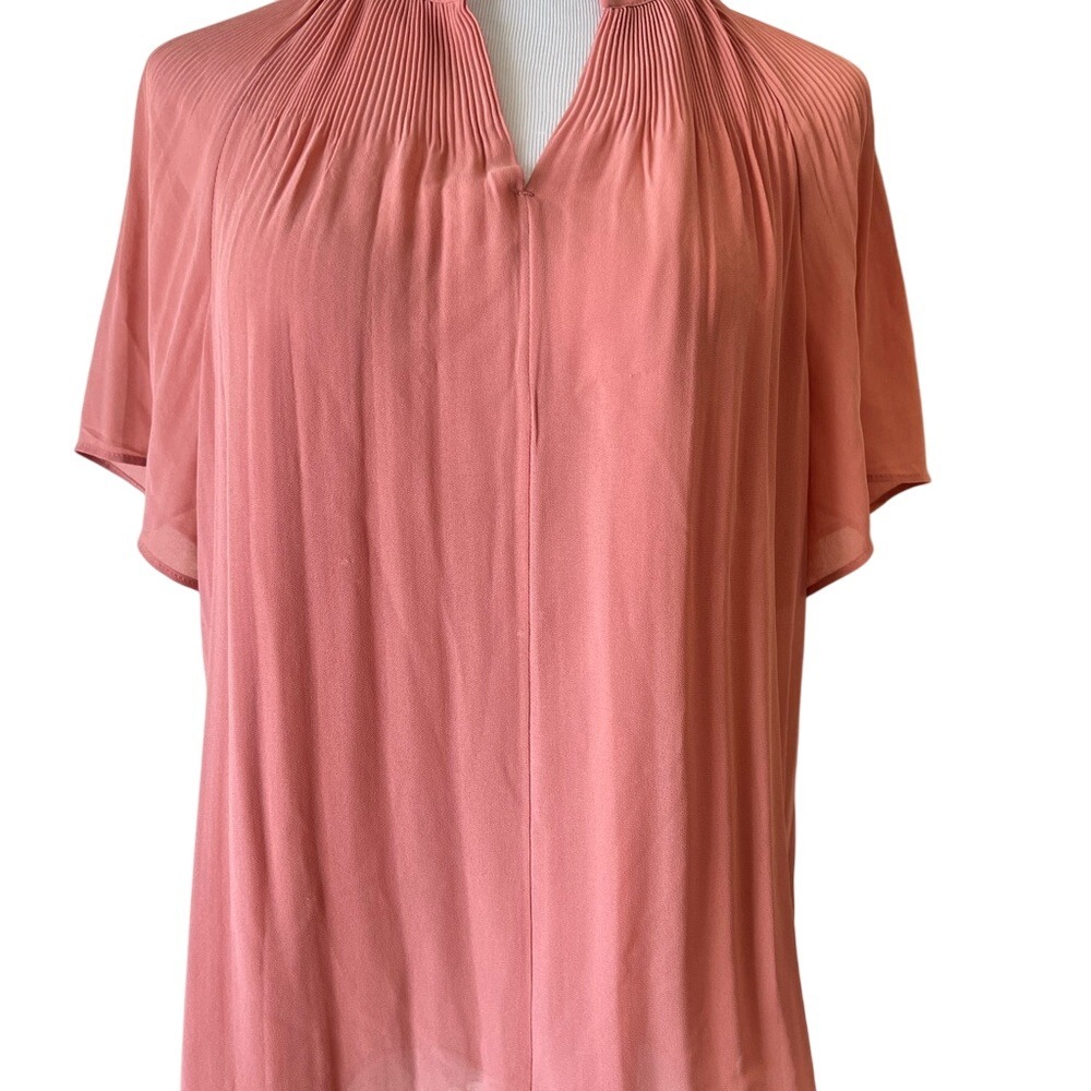H&M Pleated Neck Flutter Sleeve Blouse Coral Pink Size S